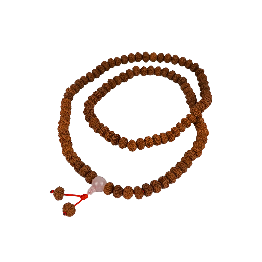 Mala Rudraksha Samen und Rosenquarz